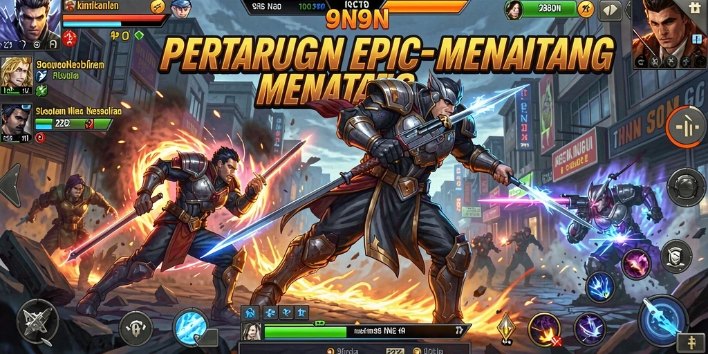 Screenshot 9N9N menampilkan aksi pertarungan yang seru dan dinamis.