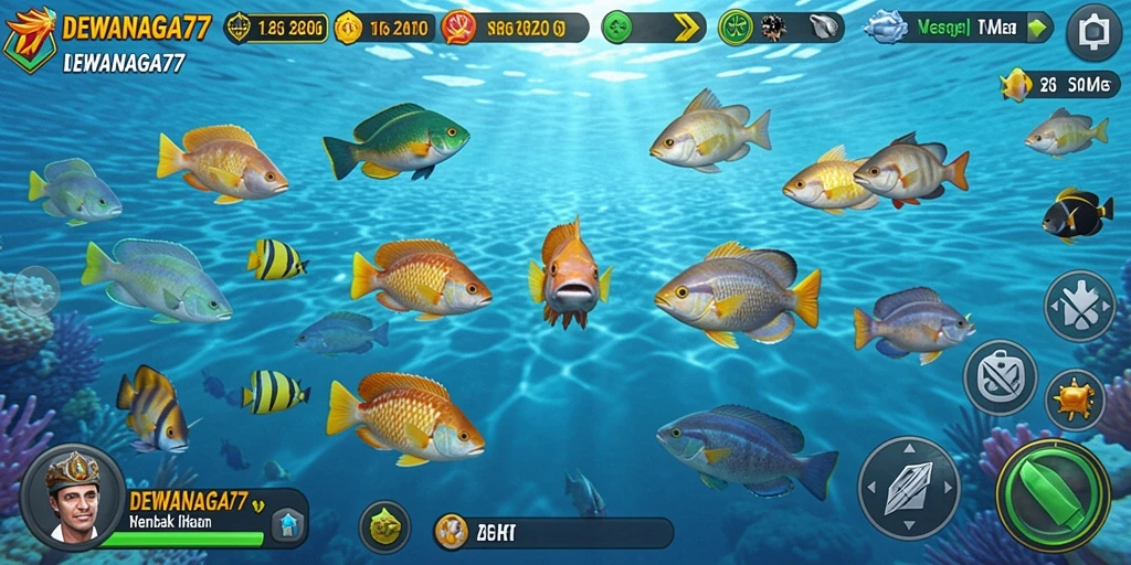 Screenshot gameplay <strong>DEWANAGA77</strong> yang menampilkan aksi seru menangkap ikan.