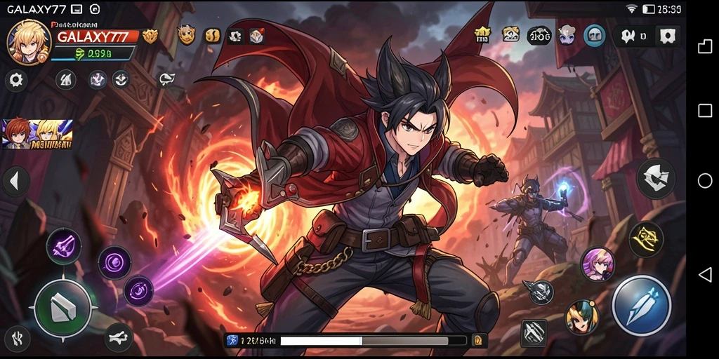 Tangkapan layar dari GALAXY77 menampilkan aksi pertarungan yang mendebarkan di dunia Anime.