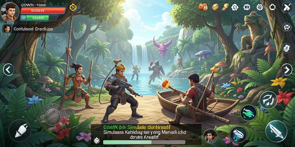 Tampilan gameplay GOWIN dengan simulasi kehidupan yang menarik.
