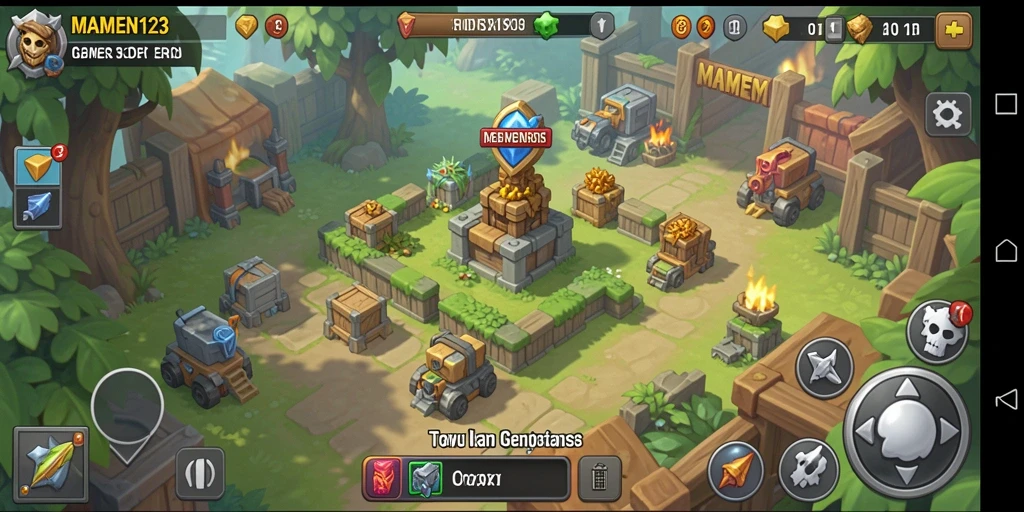 Screenshot MAMEN123 menampilkan aksi gameplay Tower Defense yang seru.