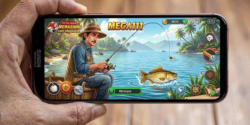 Screenshot gameplay MEGA111 dengan aksi memancing yang seru.