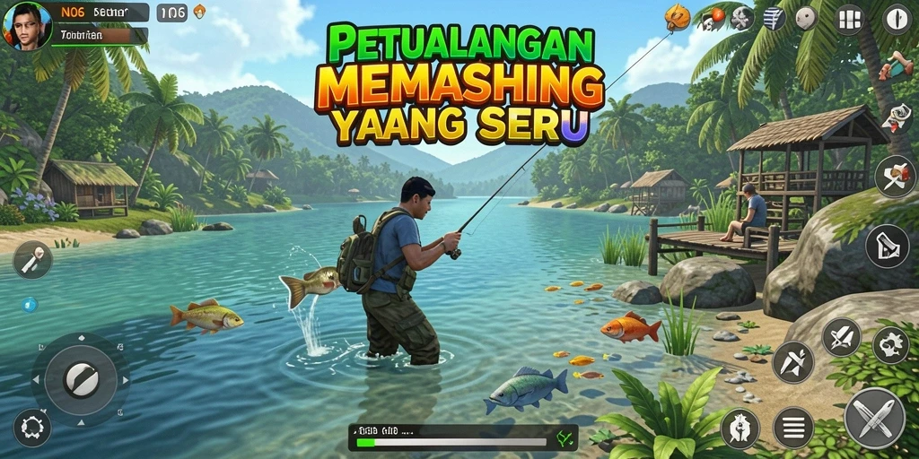 Tampilan gameplay N06 dengan suasana memancing yang menenangkan.