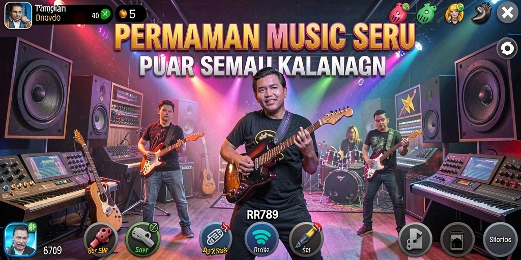 Tampilan gameplay RR789 dengan aksi musik yang seru.