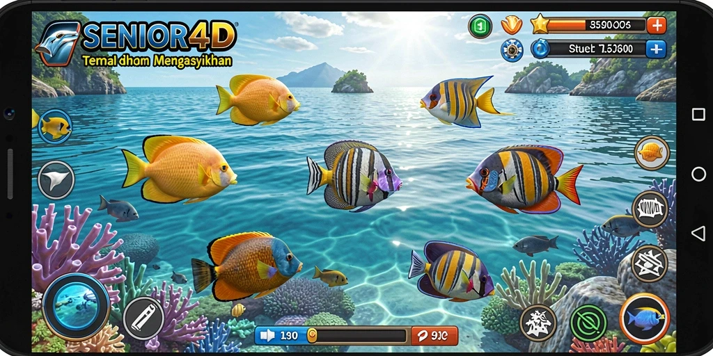 Tampilan gameplay SENIOR4D yang seru dengan aksi menembak ikan.