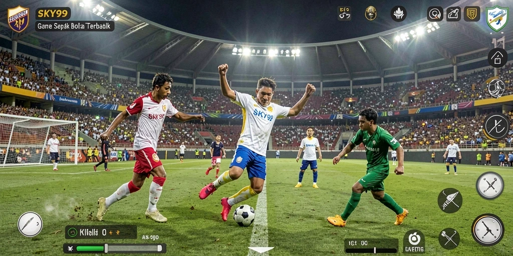 Screenshot gameplay <strong>SKY99</strong> menunjukkan pertandingan sepak bola yang seru.
