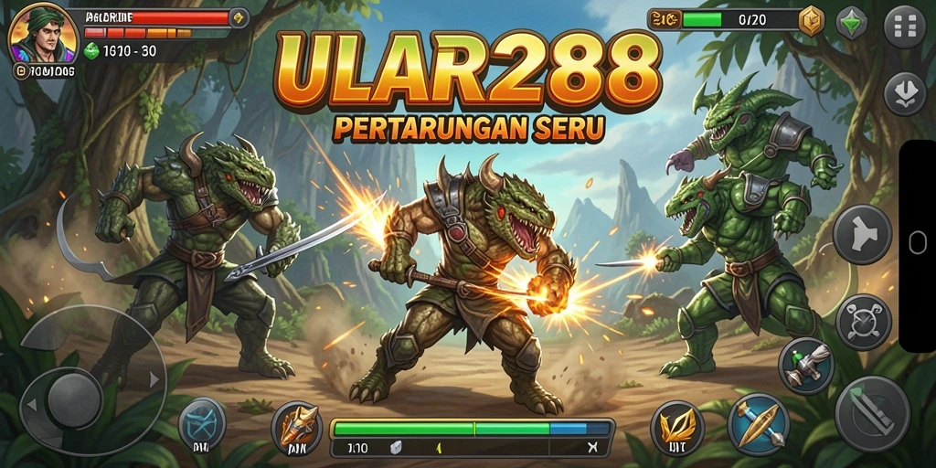 Screenshot utama ULAR288 menampilkan pertarungan dramatis dan gameplay menarik.
