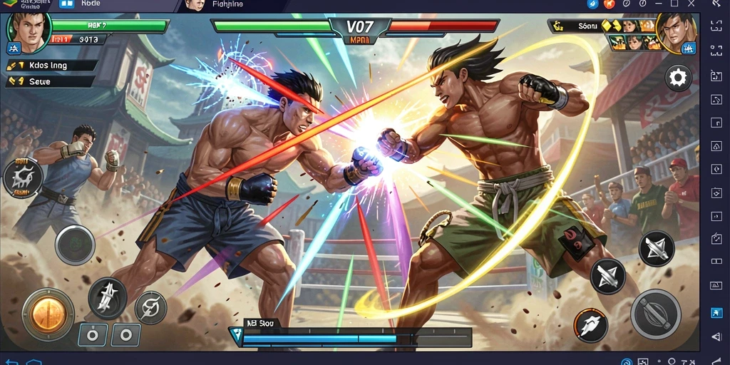 Tangkapan layar V07 yang menunjukkan pertarungan epik dalam gameplay Fighting.